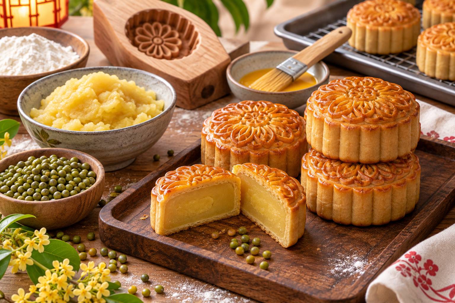 Bánh Trung Thu nhân đậu xanh tự nướng tại nhà với nguyên liệu thơm ngon và bổ dưỡng 