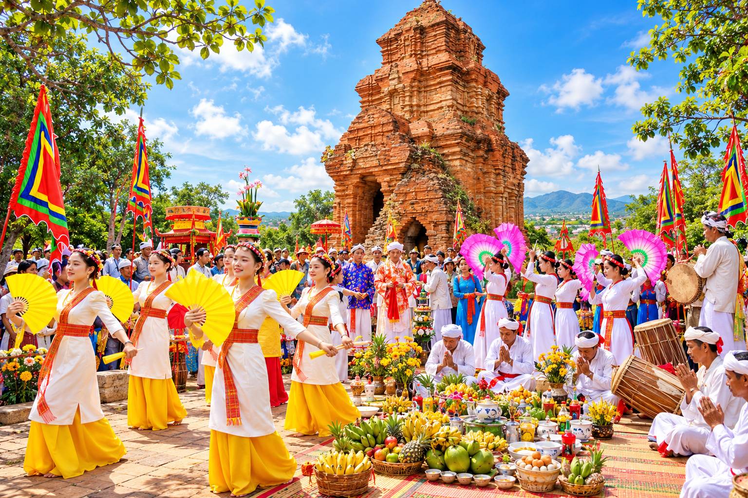 Lễ hội Katê mang đến bầu không khí vô cùng sôi động thông qua các điệu múa quạt và tiếng trống Paranưng